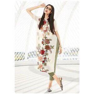 Vince Camuto soft blush pink floral flowy long tunic top, S